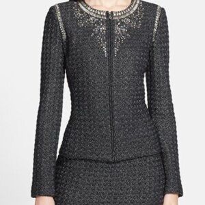 St. John Metallic Box Tweed Knit Black Evening Jacket Size 16 Mint Condition